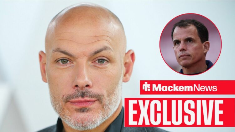 A close up of Howard Webb, with Regis Le Bris in a circular inset.
