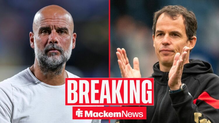 Pep Guardiola and Regis Le Bris in a 50:50 image