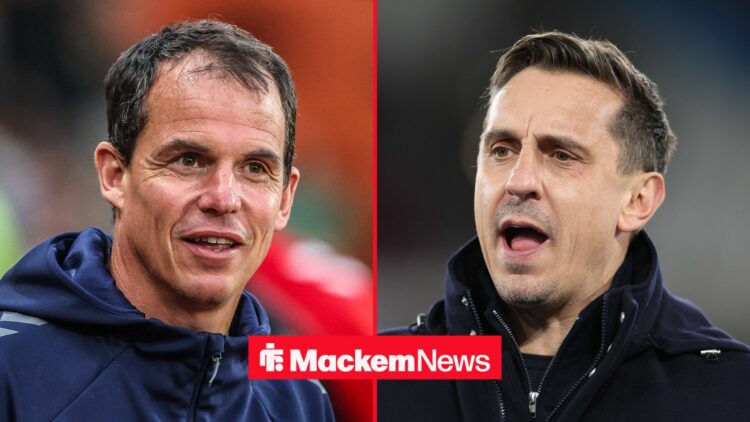 Gary Neville and Regis Le Bris looking at eachother