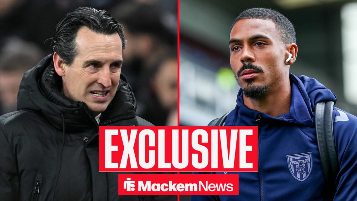 Wilson Isidor in Sunderland gear with Unai Emery looking frustrated