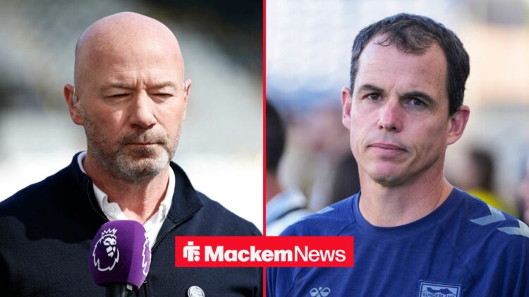 Alan Shearer alongside a circle inset of Regis Le Bris.