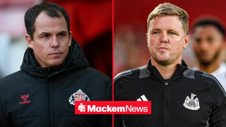 Regis Le Bris looking on with Eddie Howe