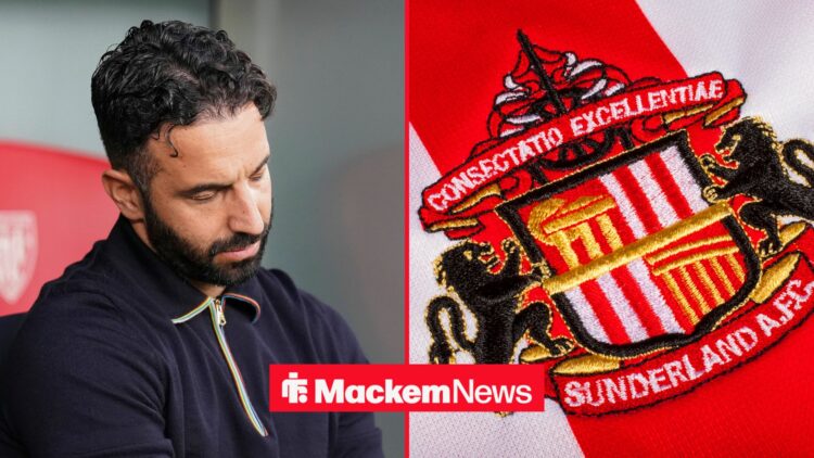 Ruben Amorim in right inset with SUnderland badge in right inset