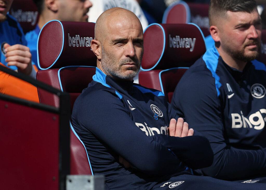 Chelsea manager Enzo Maresca sits on the bench