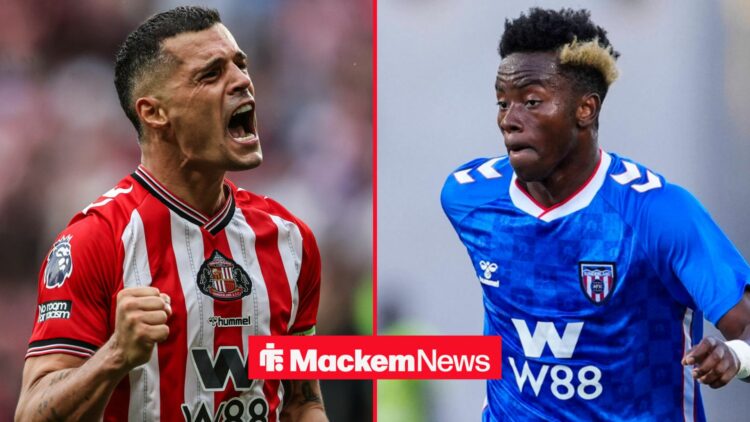 Sunderland stars Granit Xhaka and Simon Adingra in action.