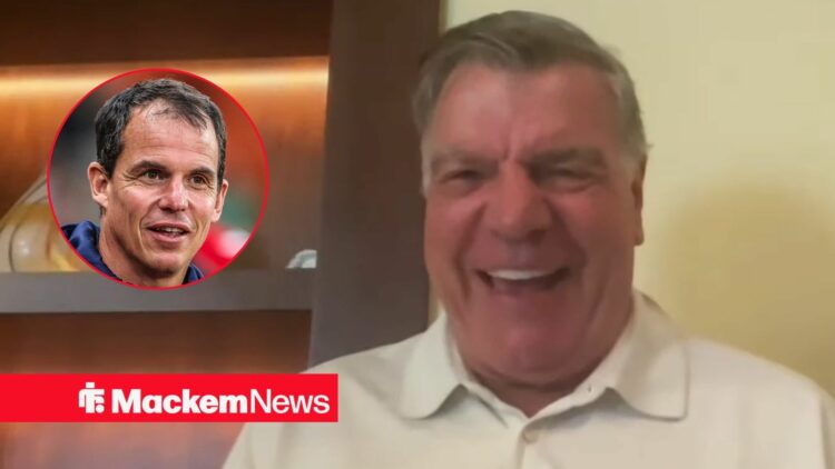 Former Sunderland manager Sam Allardyce laughs with Regis Le Bris inset