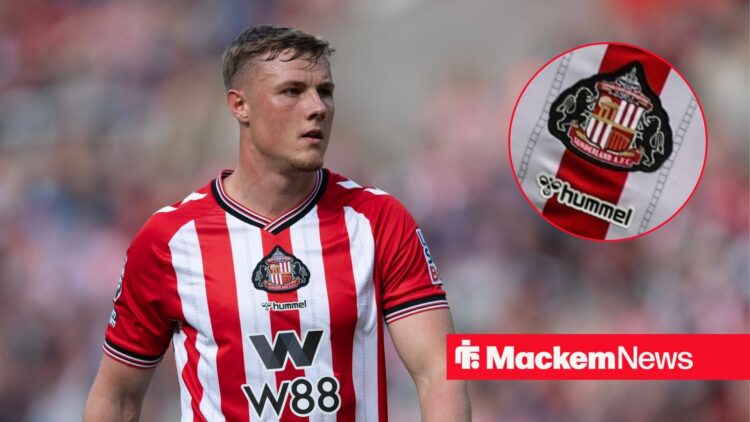 Dan Ballard alongside a circle inset of the Sunderland badge.