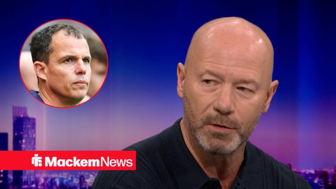 Alan Shearer alongside a circle inset of Regis Le Bris.