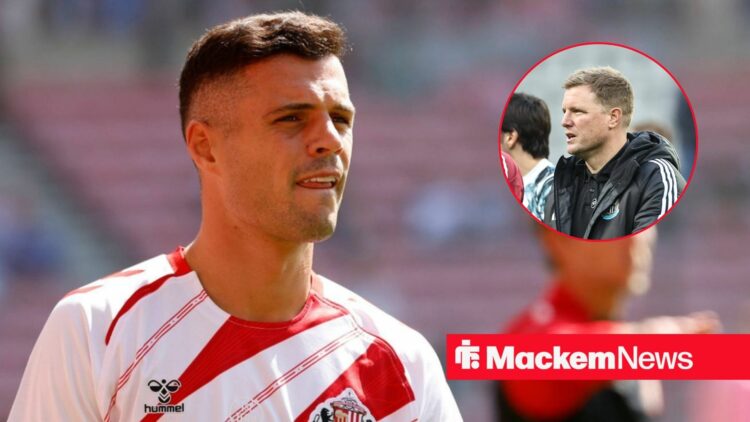 Granit Xhaka with Eddie Howe in frame