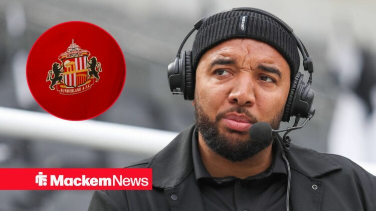 Troy Deeney with Sunderland badge in frame