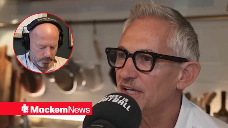 Gary Lineker looking at a sad Alan Shearer.