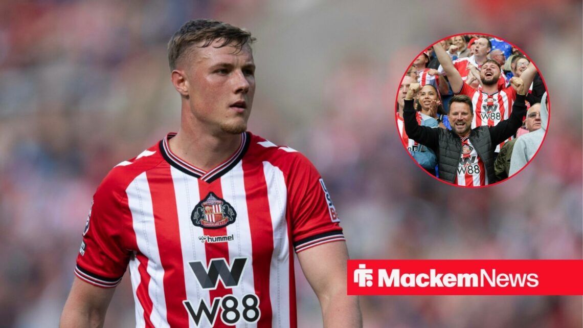 Dan Ballard alongside a circle inset of the Sunderland fans.