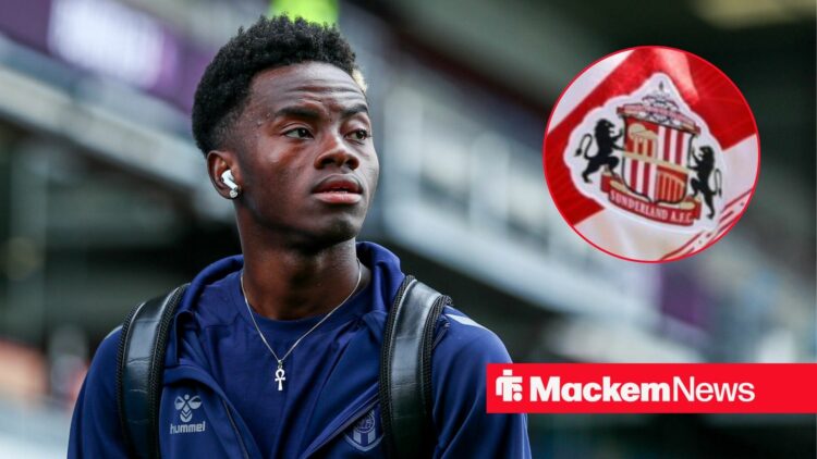 Simon Adingra with Sunderland badge in frame