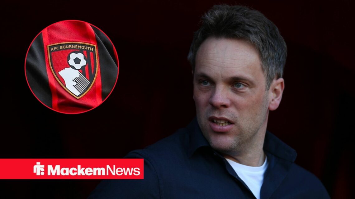 Kristjaan Speakman with Bournemouth badge in frame