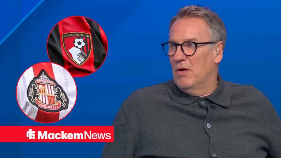 Paul Merson with Sunderland and Bournemouth badge in frame