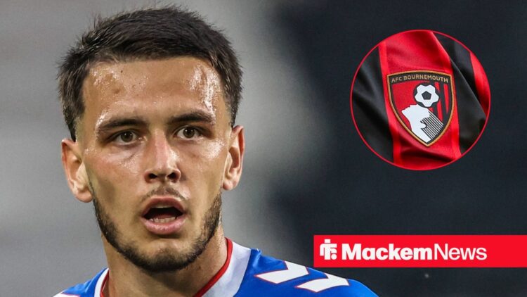 Enzo Le Fee with Bournemouth badge in frame