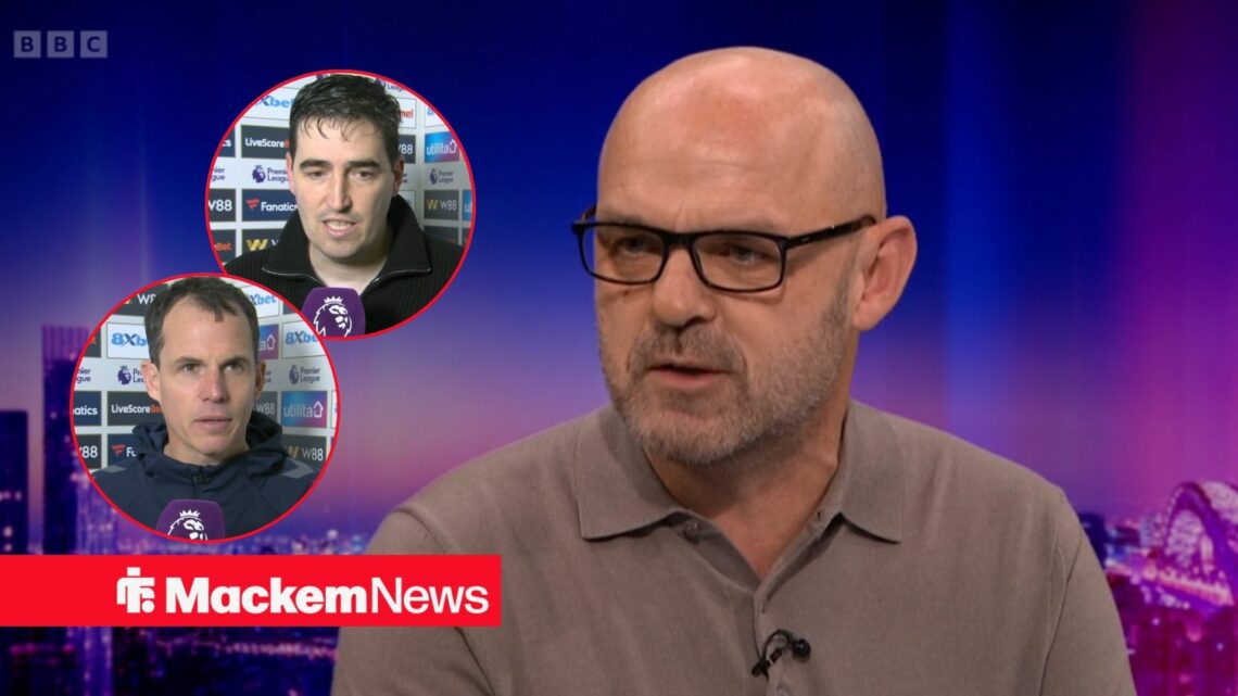 Danny Murphy talking on Match of the Day. Andoni Iraola and Regis Le Bris next to him