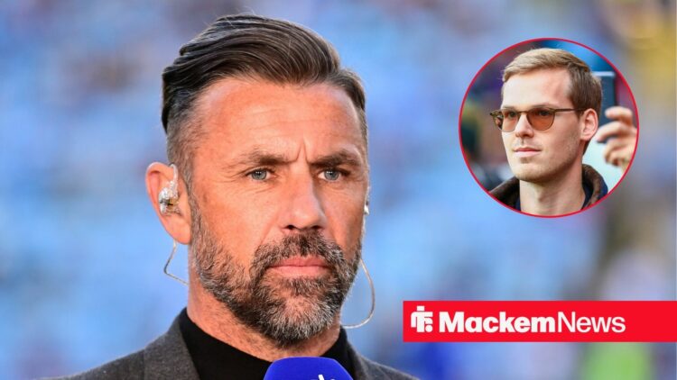 Kevin Phillips working as a Sky Sports pundit, with Kyril Louis-Dreyfus in a circular frame to his right