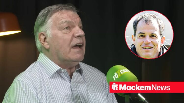 Former manager Sam Allardyce speaks with Sunderland manager Regis Le Bris smiles inset