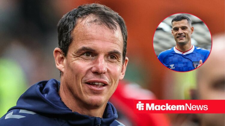 Regis Le Bris alongside a circle inset of Granit Xhaka.