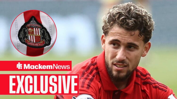 Adil Aouchiche at Aberdeen with Sunderland badge in frame
