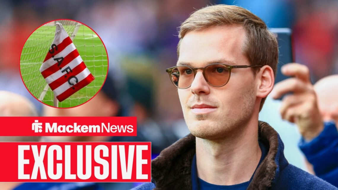 Kyril Louis-Dreyfus with Sunderland corner flag in frame