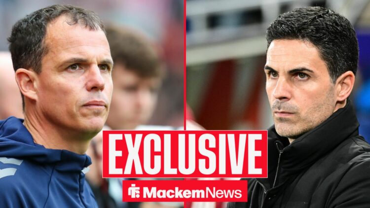 Regis Le Bris looks towards Mikel Arteta in a split image