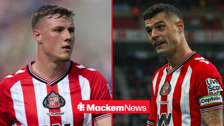 Granit Xhaka and Dan Ballard stood alongside each other.