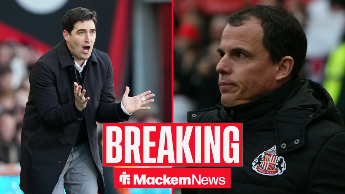 Andoni Iraola complains, with Regis Le Bris looking on alongside him in a split image