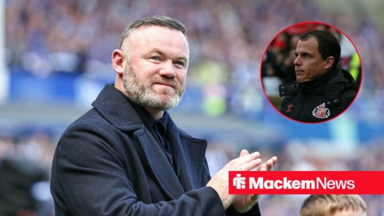 Wayne Rooney applauds and Regis Le Bris in a circular overlay