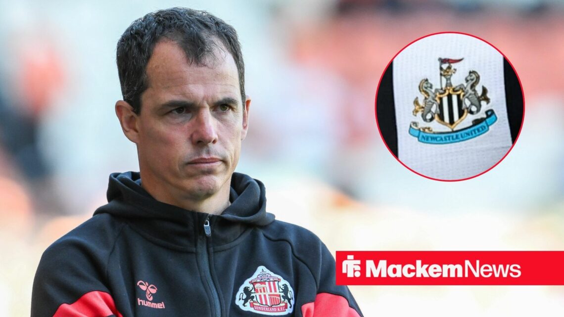 Regis Le Bris with Newcastle badge in frame