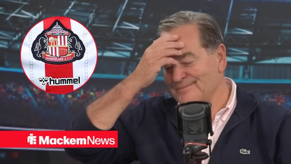 Jeff Stelling with Sunderland badge in frame
