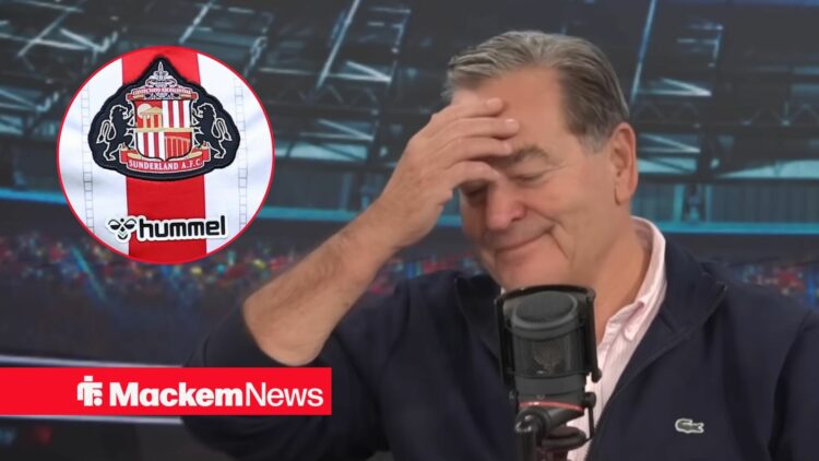 Jeff Stelling with Sunderland badge in frame