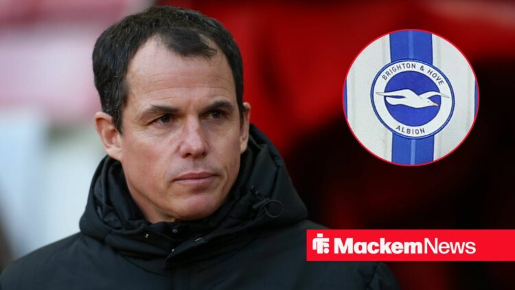 Regis Le Bris with Brighton badge in frame