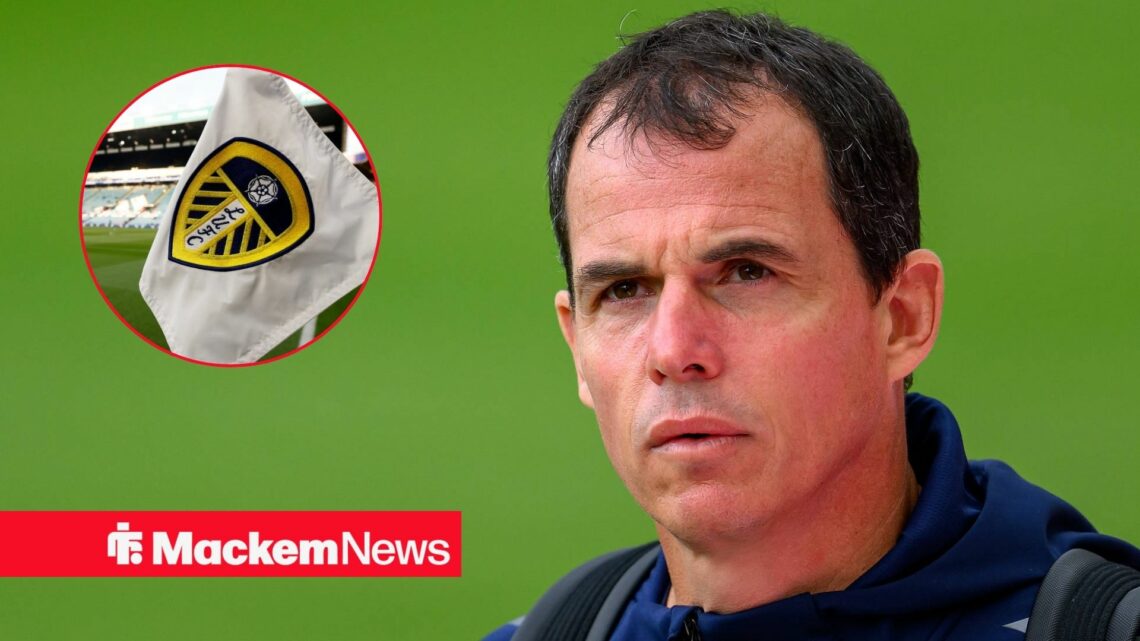 Regis Le Bris with Leeds badge in frame