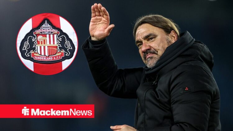 Daniel Farke with Sunderland badge in frame