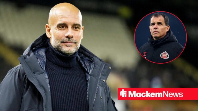 Pep Guardiola with Regis Le Bris in circular inset.