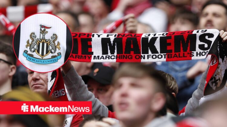 Sunderland fans with Newcastle badge in circle