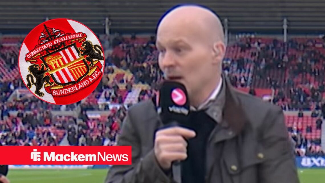 Freddie Ljungberg at the Stadium of Light with Sunderland badge in circular inset.