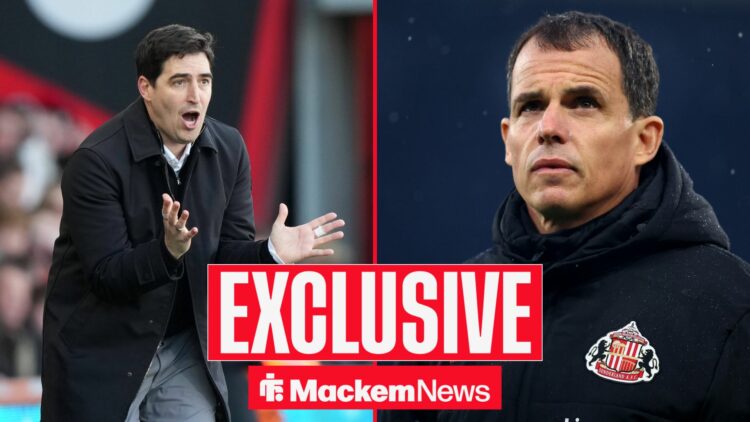 Andoni Iraola and Regis Le Bris in split screen with exclusive banner