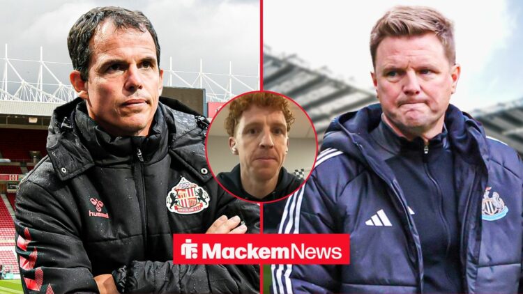 Regis Le Bris and Eddie Howe looking annoyed towards a circle inset of Jack Colback speaking on talkSPORT