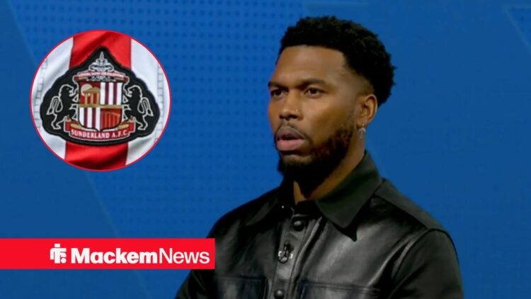 Daniel Sturridge looking confused, Sunderland badge in inset.