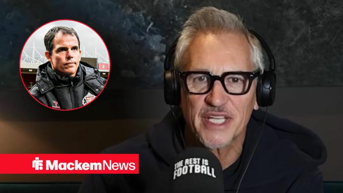 Gary Lineker next to a circular inset of Regis Le Bris