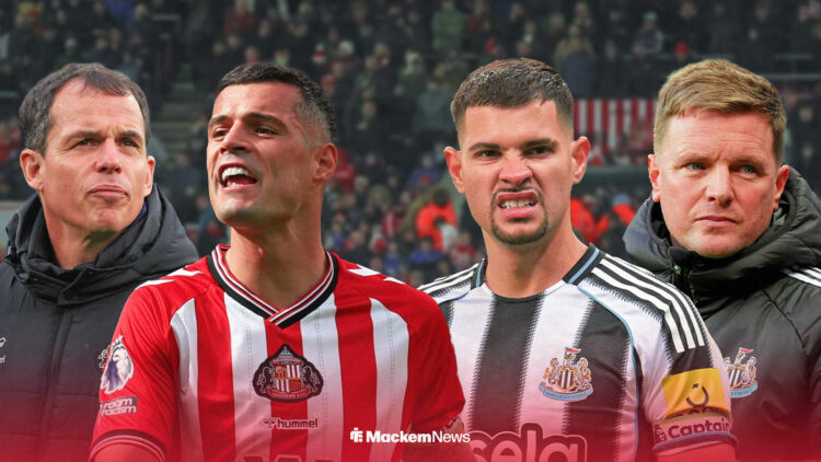 Regis Le Bris, Granit Xhaka, Bruno Guimaraes and Eddie Howe