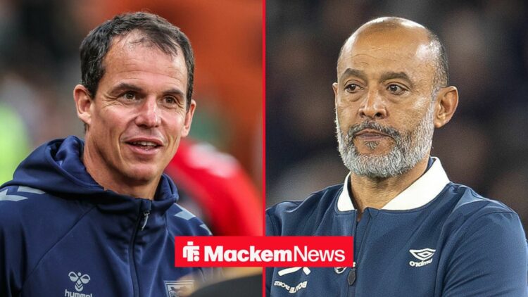 Sunderland manager Regis Le Bris and West Ham's Nuno Espirito Santo.