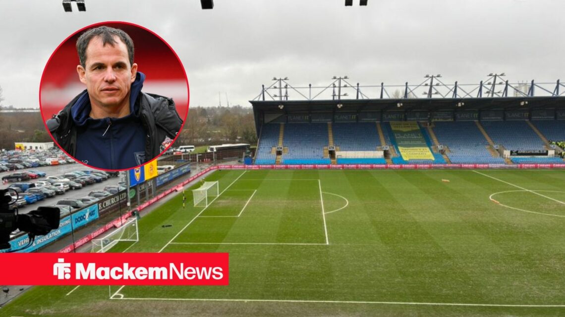 Oxford United's Kassam Stadium ahead of FA Cup fourth round tie vs Sunderland and Regis Le Bris in circular inset