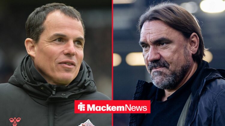 Sunderland manager Regis Le Bris in a side-by-side picture with Leeds United boss Daniel Farke
