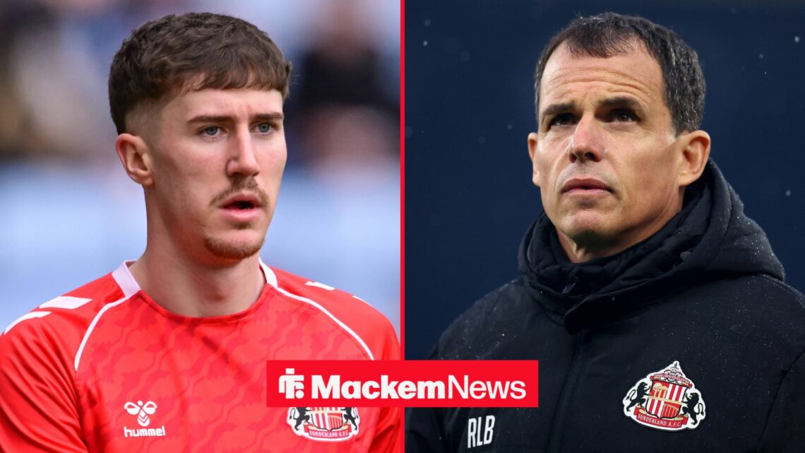 Trai Hume in Sunderland training gear with Regis Le Bris in Sunderland coat