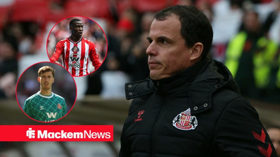 Regis Le Bris looking at circular insets of Nordi Mukiele and Robin Roefs.