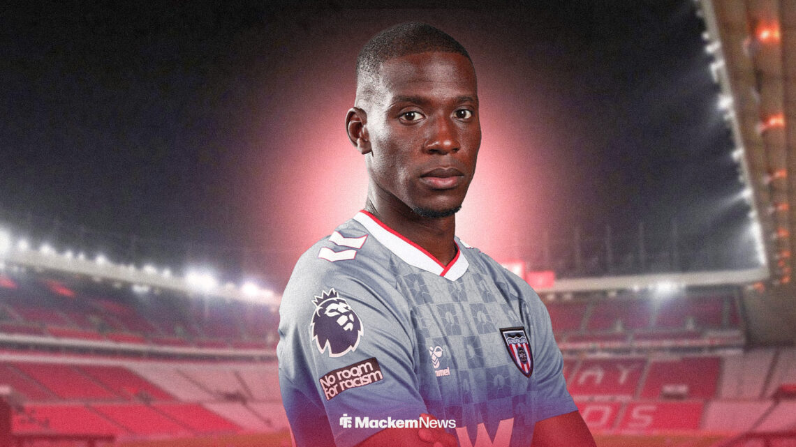 Sunderland's Nordi Mukiele posing in front of the Stadium of Light